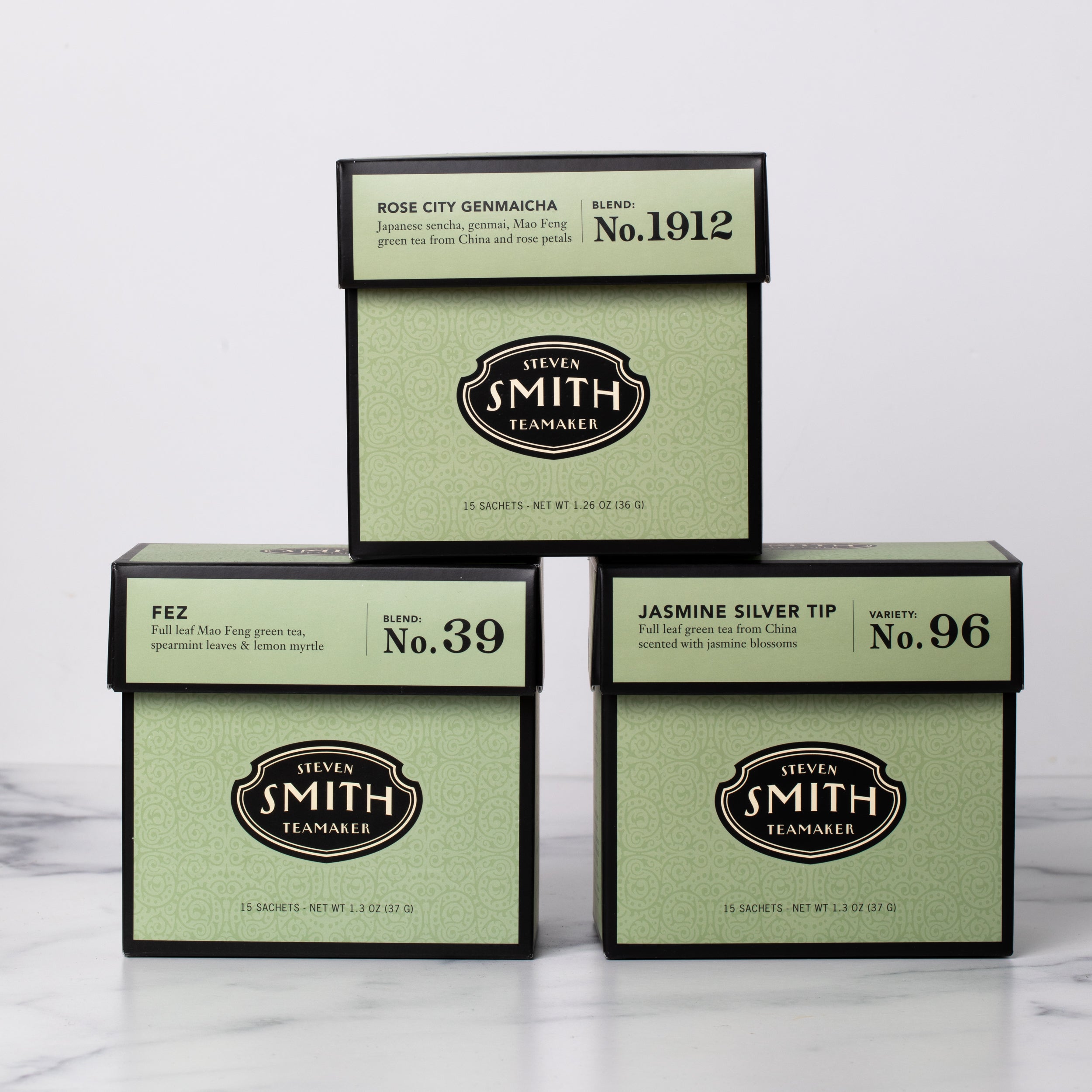 Three cartons of green tea.