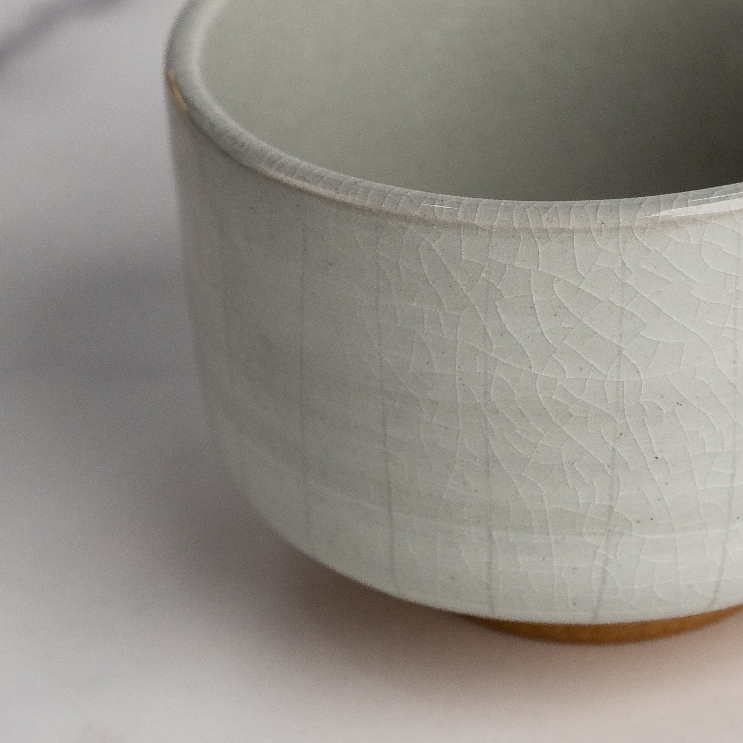 Close-up of a textured ceramic bowl on a light background